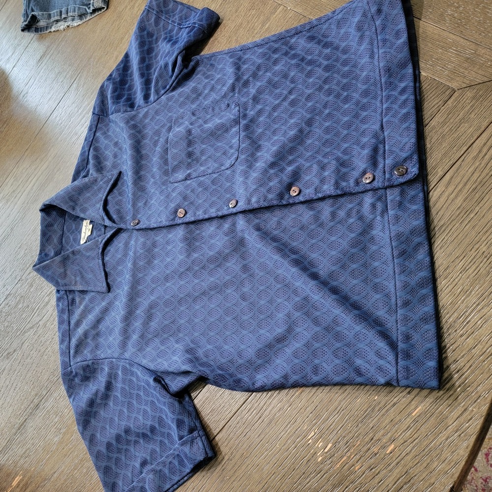 VTG Mint 70s  Shirt Size Medium See Through Button-up Blue Top Textured Mint A15 - Picture 10 of 10